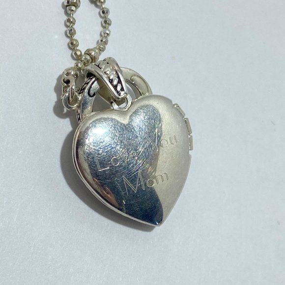 Sterling Silver Necklace With Heart Locket Pendant- "We Love Mom" Inscription - Picture 3 of 5